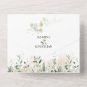 Invitation Tout En Un Botanique Vert et Or | (Verso)