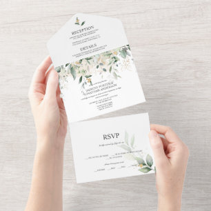 Invitation Tout En Un Botanique Vert et Or  