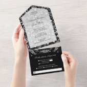 Invitation Tout En Un Botaniques blanches sur Mariage noir (Déchirure)