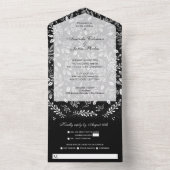 Invitation Tout En Un Botaniques blanches sur Mariage noir (À l'intérieur)