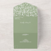 Invitation Tout En Un Botaniques blancs Sage Green No Envelopes Mariage (Dehors)
