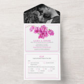 Invitation Tout En Un Bougainvillea rose aquarelle mariage RSVP options (À l'intérieur)