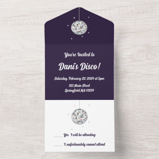 Invitation Tout En Un Boule Disco (À l'intérieur)
