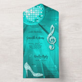 Invitation Tout En Un Boule Disco et talons Anniversaire Turquoise (À l'intérieur)