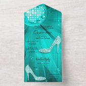 Invitation Tout En Un Boule Disco et talons Quinceañera Turquoise (À l'intérieur)