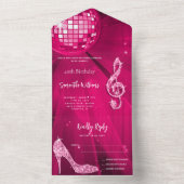 Invitation Tout En Un Boule Disco et talons rose Anniversaire (À l'intérieur)