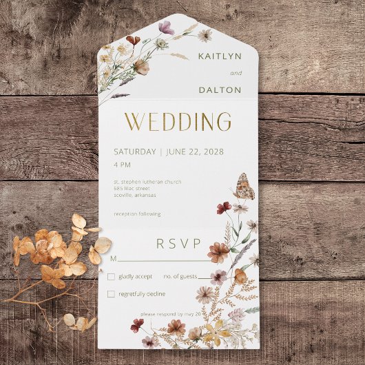 Invitation Tout En Un Bouquet de Fleur sauvage blanc moderne Pas de dîne