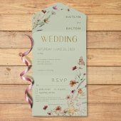 Invitation Tout En Un Bouquet de Fleur sauvage vert Sage moderne Détails