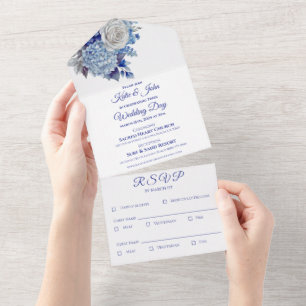 Invitation Tout En Un Bouquet de fleurs bleu aquarelle-blanc-Mariage-