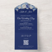 Invitation Tout En Un Bouquet de fleurs bleu aquarelle-Mariage (À l'intérieur)