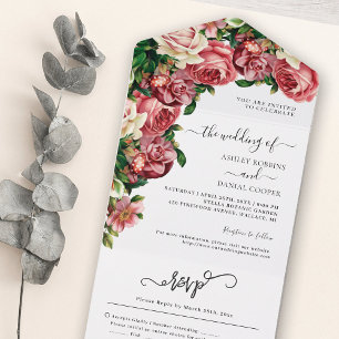 Invitation Tout En Un Bouquet de Fleurs Moderne pour Mariage Tout Compri
