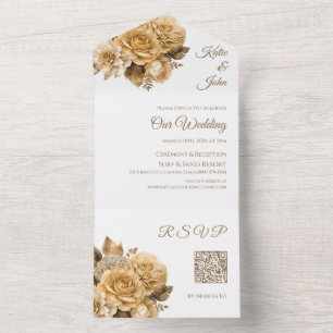 Invitation Tout En Un Bouquet de fleurs neutres - Mariage blanc