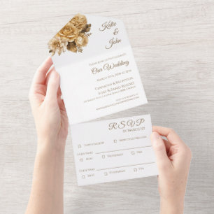Invitation Tout En Un Bouquet de fleurs neutres - Mariage blanc