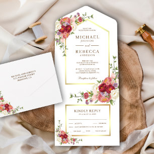 Invitation Tout En Un Bouquet de mariage floral botanique rustique vinta