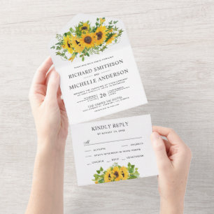 Invitation Tout En Un Bouquet de tournesols de campagne rustique pour ma
