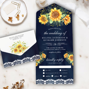Invitation Tout En Un Bouquet de tournesols rustiques vintage mariage ma