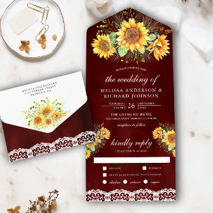 Invitation Tout En Un Bouquet de tournesols rustiques vintages Mariage B