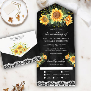 Invitation Tout En Un Bouquet de tournesols rustiques vintages Mariage n