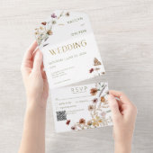 Invitation Tout En Un Bouquet Fleur sauvage blanc moderne QR Code (Déchirure)