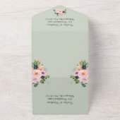 Invitation Tout En Un Bouquet floral rose saumon sur fond vert sauge pou (Dehors)