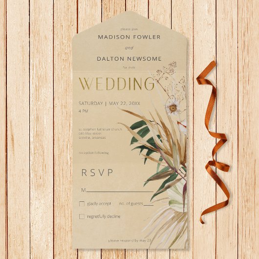 Invitation Tout En Un Bouquet Floral Séché Tan Boho Moderne Pas De Dîner