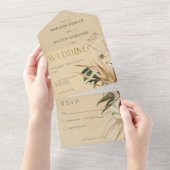 Invitation Tout En Un Bouquet Floral Séché Tan Boho Moderne Pas De Dîner (Déchirure)