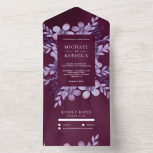 Invitation Tout En Un Bouquet Floral Violet Poussiéreux Rustique Mariage