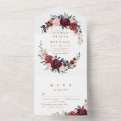 Invitation Tout En Un Bourgogne aquarelle fleurie boho rustique mariage  (À l'intérieur)