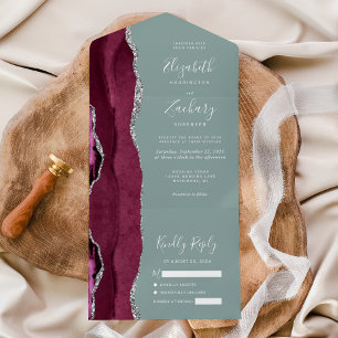Invitation Tout En Un Bourgogne Argent Agate Sage Green Mariage
