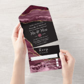 Invitation Tout En Un Bourgogne et Gold Agate Mariage en pierre (Déchirure)