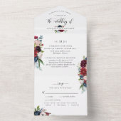 Invitation Tout En Un Bourgogne et Mariage bleu avec RSVP perforé (À l'intérieur)