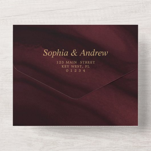 Invitation Tout En Un Bourgogne et Mariage d'or tout en un (Verso)