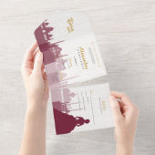 Invitation Tout En Un Bourgogne et or Arabe Quinceañera (Déchirure)