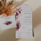 Invitation Tout En Un Bourgogne et rose Floral 8A Mariage