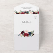 Invitation Tout En Un Bourgogne Floral Mariage avec QR Code RSVP (Dehors)