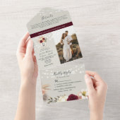 Invitation Tout En Un Bourgogne Floral Mason Jar Mariage (Déchirure)