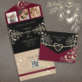 Invitation Tout En Un Bourgogne gothique et Mariage noir