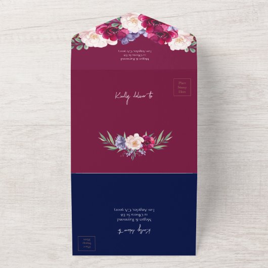 Invitation Tout En Un Bourgogne Marine Blush Rustique Chic Floral RSVP (Dehors)