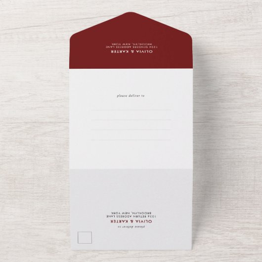 Invitation Tout En Un Bourgogne Moderne Simple Bold Romantique Mariage p (Dehors)
