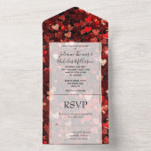 Invitation Tout En Un Bourgogne Red Parties scintillant Hearts Mariage (À l'intérieur)
