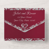 Invitation Tout En Un Bourgogne romantique, Parties scintillant Bordure (Verso)