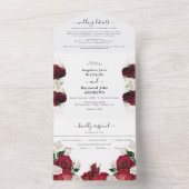 Invitation Tout En Un Bourgogne Rouge & Fleurs Blanches Élégant Mariage (À l'intérieur)