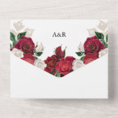 Invitation Tout En Un Bourgogne Rouge & Fleurs Blanches Élégant Mariage (Verso)