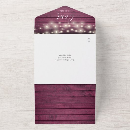 Invitation Tout En Un Bourgogne Rustique QR Code Mason Jars Lumières Mar (Dehors)