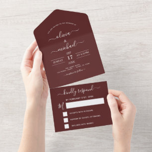 Invitation Tout En Un Bourgogne Simple Mariage Moderne Typographie Roman
