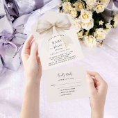 Invitation Tout En Un Bow beige crème sexe neutre Baby shower rsvp