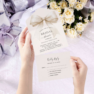 Invitation Tout En Un Bow crème beige Fête des mariées rsvp