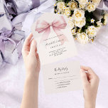 Invitation Tout En Un Bow rose beige crème Sweet 16 rsvp<br><div class="desc">Arrière - plan beige crème,  décorée d'un grand arc rose. Personnalisez et ajoutez des noms,  des détails de parti,  la date RSVP,  l'adresse et le nom de retour.</div>