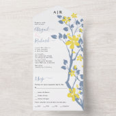 Invitation Tout En Un Branche bleu et jaune poussiéreux avec fleurs mari (À l'intérieur)