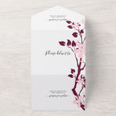 Invitation Tout En Un Branche bourguignonne avec fleurs roses rousses ma (Dehors)